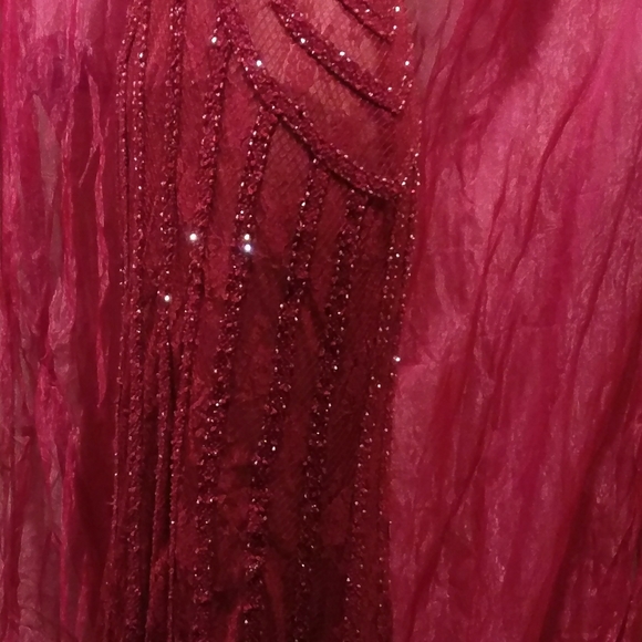 Custom handmade red lace beaded mermaid gown $2500 - Picture 7 of 13